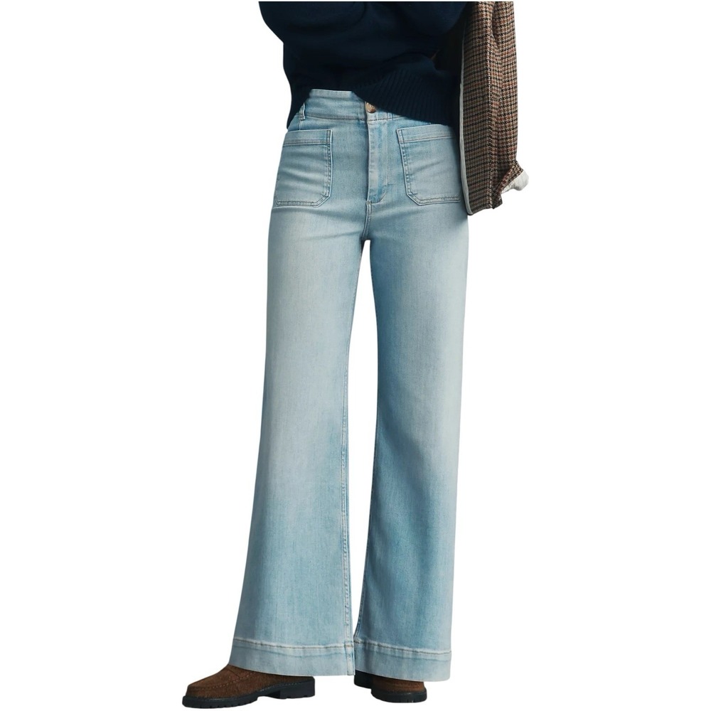 Anthropologie Maeve Colette Full Length Wide Leg Jeans Light Wash Sz 27